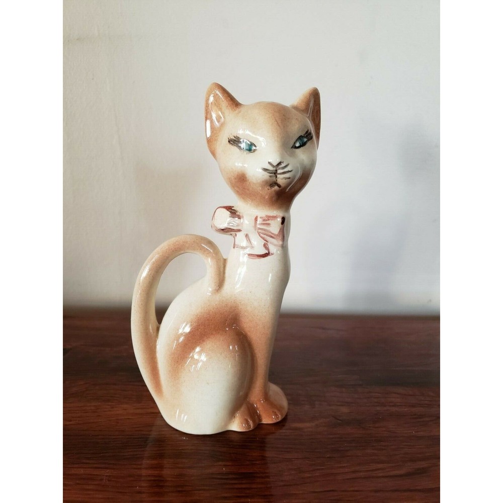 Vintage Siamese Cat Figurine M.D Decor Kitten Animal Blue Green Eyes Statue